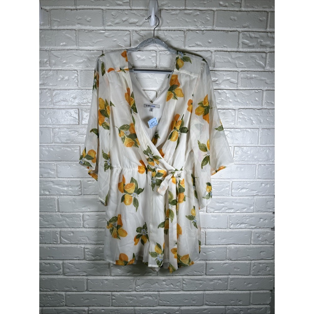 Bailey‎ Blue XL NWT Lemon Summer V-Neck Wrap Dress Tie Waist 3/4 Flutter Sleeve